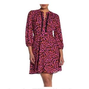 Collective Concepts Pink Red Floral 3/4 Sleeve Dress